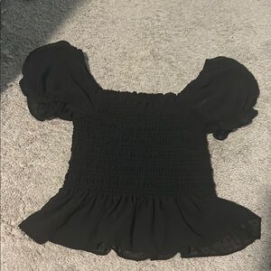 Moa Moa Black Smocked Puff Sleeve Blouse